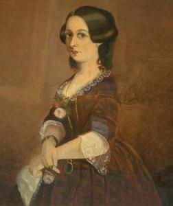 DUFFUS R 1800-1800,Woman in a red dress holding a handkerchief and fl,1853,Rosebery's GB 2011-11-05