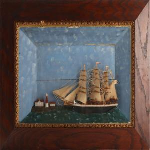 DUFOUR Georgette 1907,Ship and light house in a display case,Bruun Rasmussen DK 2016-09-19