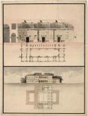 DUFOURNY Leon 1770-1818,Entwurf für ein Palais (Grundriss und Fassade),Galerie Bassenge 2022-06-03