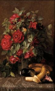 DUGAN SUSIE W 1860,Still Life with Roses, Bananas, and Figs on Damask,1897,Skinner US 2010-09-24
