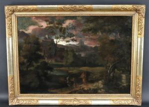 DUGHET Gaspard 1615-1675,Conversation dans un paysage italien,Auxerre Enchères FR 2023-09-03