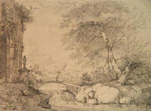 DUGHET Gaspard 1615-1675,Landscape with Ruins, Fisherman,1660,Rachel Davis US 2017-03-25