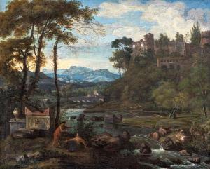 DUGHET Gaspard,Paesaggio lacustre con personaggi e bassorilievo a,Casa d'Aste Arcadia 2024-04-17
