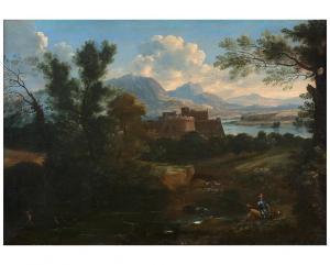 DUGHET Gaspard 1615-1675,Paysage fluvial à l\’italienne avec des pêcheurs,Fraysse FR 2019-06-06