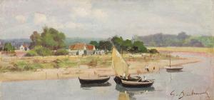 DUHAMEL Gaston 1800-1900,"Paysage fluvial",Dogny Auction CH 2011-12-06