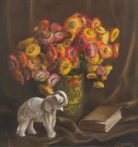 DUJARDIN Simone 1900-1900,Composition aux fleurs et àl'éléphant,1944,Horta BE 2011-01-17