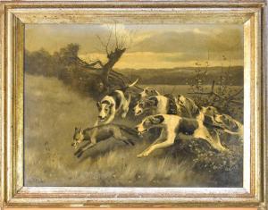 DUKE Alfred 1863-1905,hounds nearing a kill,Halls GB 2021-10-06