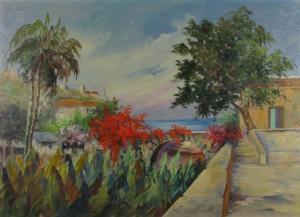 Duke Bertha Hatton 1890-1971,Ocean View with Garden and Palm Tree,Wickliff & Associates 2010-10-29