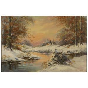 Duke Bertha Hatton 1890-1971,winter landscape with creek view,Ripley Auctions US 2018-08-25