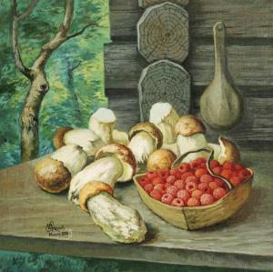 dukhanov genadiy ivanovich 1918,Still Life with Raspberries and Mushrooms,2000,Whyte's IE 2009-12-07