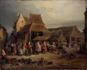 DUMéE Edme 1792-1861,Scène de marché sur une place de village,1839,Tajan FR 2010-10-20