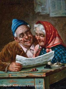 DUMINI Adolfo 1863,Happy Couple Reading the Paper,Neal Auction Company US 2020-09-13