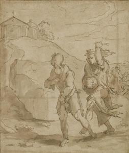 DUMONSTIER Geoffroy 1510-1560,Deux lépreux marchant vers une église,Christie's GB 2008-04-10