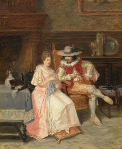 DUMONT FRANÇOIS,Noble couple in historical costume in an interior,1902,Galerie Koller 2018-03-23