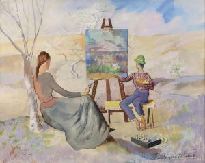 DUMONT SMITH Robert 1908-1994,Portrait of Artist Painting a Landscape,Ewbank Auctions GB 2021-04-29