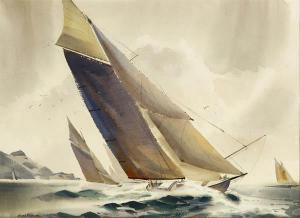 DUNCAN Hugh 1924-2001,Sailboats at full sale,1924,John Moran Auctioneers US 2009-02-17