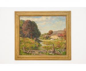 Dunkelberger Ralph D.,Berks County, PA landscape depicting the artist an,1940,Wiederseim 2023-02-15
