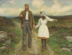 DUNNING John Thompson,A father and daughter on a country road, the sea b,Sworders 2022-09-27