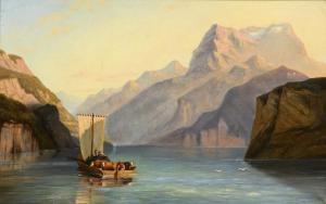DUNTZE Johannes Bertholomus 1823-1895,Alpensee mit Boot,Wendl DE 2023-10-25