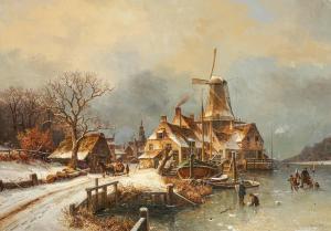 DUNTZE Johannes Bertholomus 1823-1895,Dutch Village on the Frozen River,1864,Van Ham DE 2023-11-17