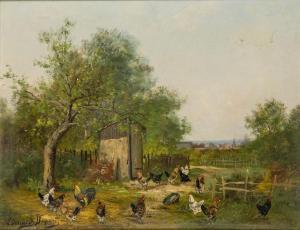 DUPARC Edouard 1800-1800,Chickens in an enclosed paddock,19th century,Rosebery's GB 2021-05-08