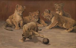 DUPLAIN Ami Ferdinand 1893-1966,Scène aux lionceaux jouant à la balle,Dogny Auction CH 2014-03-18