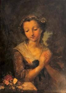 DUPONT Ernest 1816-1888,Jeune fille en buste au bouquet de fleurs,Sadde FR 2020-10-26