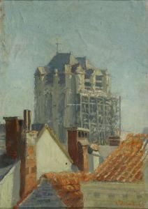 DUPONT HENRI,Église Saint-Jacques à Anvers sous un échafaudage,1945,Campo & Campo 2023-10-24