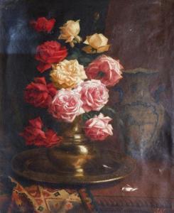 DUPONT M,Bouquet de roses dans un cuivre,Saint Germain en Laye encheres-F. Laurent 2019-06-30