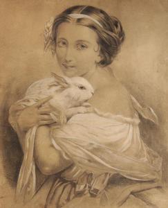 DUPUIS Phillipe Felix 1824-1888,Jeune fille au lapin,Etienne de Baecque FR 2012-09-29