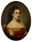 DUPUIS Phillipe Felix,Portrait of a lady, bust length, in a red dress wi,1878,Bonhams 2011-06-21