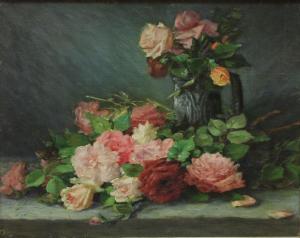 DUPUY,Bouquet de roses et pivoines sur un entablement,Osenat FR 2013-11-24
