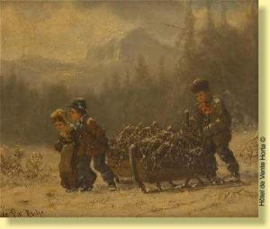 DUPUY DE LA ROCHE Alexandre Amedee 1819,Enfants tirant un chariot dans un paysage enneig,Horta 2008-11-10