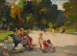 DUPUY Paul Michel 1869-1949,Woman and children at the park,John Moran Auctioneers US 2024-02-27