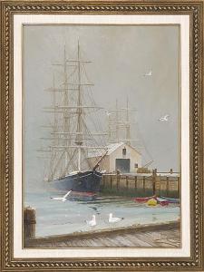 DURAND WHITE HAROLD 1908-1999,Three-masted ships at dock in the mist,Eldred's US 2014-06-07