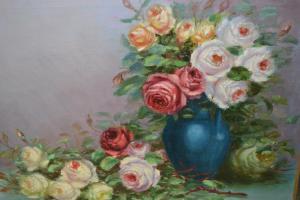 DURANTE L,still life study of roses in a blue vase,1945,Lawrences of Bletchingley GB 2019-06-11