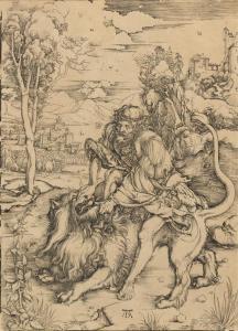 DURER Albrecht 1471-1528,Samson Rending the Lion,1497,Hindman US 2017-05-23