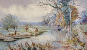 DURHAM W.H,A Man in a Punt in a River, with Cattle Watering,1916,John Nicholson GB 2018-12-19