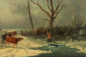 DURRIE George Henry Harvey 1820-1863,Watering the Cattle in Winter,Hindman US 2022-07-07