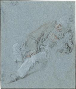 DUSART Cornelis 1660-1704,Ruhender, junger Mann, eine Pfeife rauchend,Galerie Bassenge DE 2023-06-09