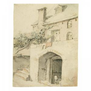 DUSART Cornelis 1660-1704,study of a cottage, with a peasant and child looki,Sotheby's GB 2004-11-02