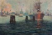 DUSCHEK Richard 1884-1959,Hamburger Hafen mit ankernden Dampfern und Blick,Leo Spik DE 2009-10-08