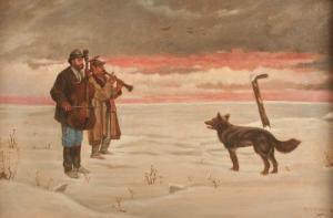 DUSCHNITZ Alex 1900-1900,Zwei Musikanten und ein Wolf in Winterlandschaft,Von Zengen DE 2008-09-12
