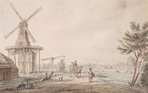 DUTCH SCHOOL,A landscape with travellers in a carriage passing a windmill,Bonhams GB 2009-10-27