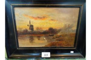 DUTCH SCHOOL,A river scene with windmill in the back ground,Charles Ross GB 2015-07-18