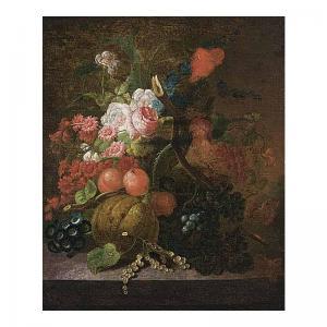 DUTCH SCHOOL,A STILL LIFE OF ROSES, GRAPES, BERRIES, PEACHES AN,Sotheby's GB 2004-03-15