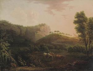 DUTCH SCHOOL,A wooded mountainous landscape at sunset with a dr,1782,Christie's GB 2011-04-13