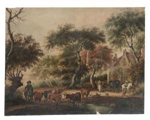 DUTCH SCHOOL,Cattle wattering in a woodland setting with horse ,Dreweatts GB 2015-04-28