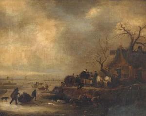 DUTCH SCHOOL,Figures on a frozen lake, with an inn on the bank,Christie's GB 2004-05-20