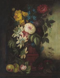 DUTCH SCHOOL,Poppies, roses and other flowers in a fluted urn, ,Christie's GB 2011-08-02